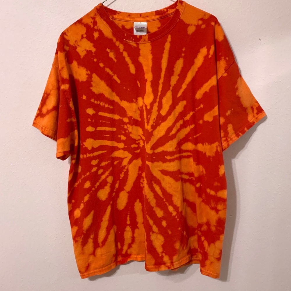 Custom bleach red and orange Gildan mens t-shirt